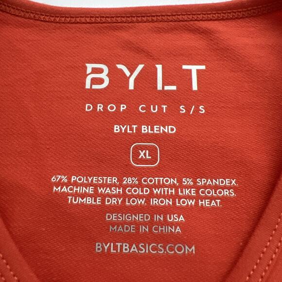 NWT BYLT T-Shirt Men XL Orange Drop Cut Short Sleeve Athletic Fit Workout Casual - Picture 3 of 8